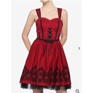 Hot Topic Women's Red Roses Lace Front Bodice Mini Dress Red Black Size Medium